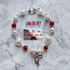Elegant Pearl and Red Crystal Bracelet
